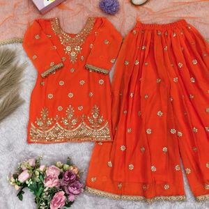 Conjunto de Salwar Kameez de Georgette Bordado para Niñas con Dupatta de Red de Mantequilla, Completamente Cosido, Ropa Infantil, Fabricante: Royal Export - Product Image 4