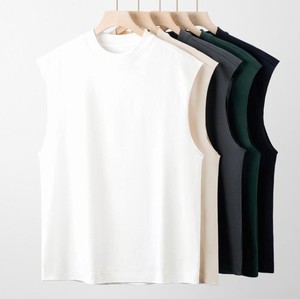 Débardeur d'été 100 % coton pour homme, coupe ample, bords bruts, tricoté, décontracté, sans manches, écologique, séchage rapide, respirant, col rond - Product Image 2