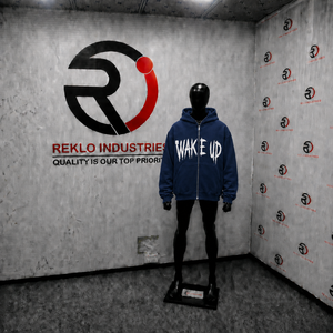 Oversized <b>Navy</b> Blue Zip Up Hoodie Wake Up Graphic Print Streetwear <b>Mens</b> Full Zipper Hooded Sweatshirt Casual Urban Fashion Wear - Product Image 3