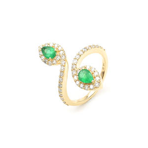 Anillo ajustable Toi et Moi Serpent Bypass de oro amarillo de 14 quilates con diamantes naturales y esmeralda talla pera con halo para mujer - Product Image 3