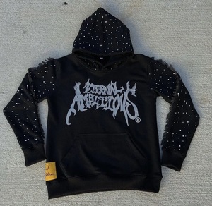 Sweat à capuche noir Eternal Ambitions, style punk surdimensionné, coton French Terry, logo imprimé, poche avant, vêtements d'automne pour hommes - Product Image 1