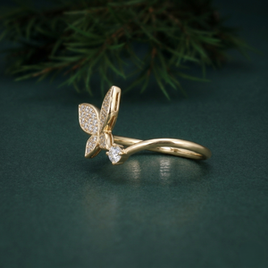 Anillo de Compromiso AMBER JEWELS con Diamante Mariposa, Oro Sólido de 14K, Piedra Cultivada en Laboratorio, Unisex, Romántico, Estilo Hip Hop, Certificado IGI - Product Image 2