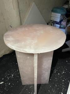 Luxury Pink Onyx Stone Round Side Table | Modern Marble Accent Table | Solid Pedestal Coffee Table for Living Room Decor - Product Image 2