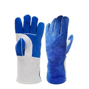 Guantes de Soldadura de Cuero Azul con Palma Reforzada, Resistentes al Calor y al Aceite, con Protección para el Pulgar, para Trabajo Industrial - Product Image 1