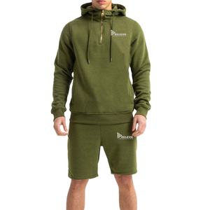 ชุดเซ็ตเสื้อยืดแขนสั้นและกางเกงขาสั้นลำลองสำหรับผู้ชาย สีพื้น ผ้าฝ้าย 100% แห้งเร็ว เหมาะสำหรับออกกำลังกายในฤดูร้อน - Product Image 1