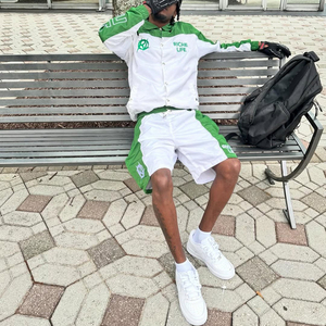 Conjunto Deportivo Personalizado para Hombre, Chaqueta Cortavientos de Dos Piezas con Cierre y Pantalones Cortos de Poliéster y Nailon - Product Image 3