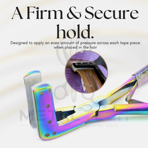 Pince à presser pour extensions capillaires multicolores, construction en acier inoxydable, mâchoires plates avec coussin en silicone, outil d'application de bandes adhésives pour salon - Product Image 5