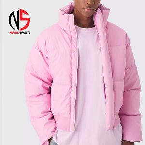 Nouvelle Veste Puffer Homme Rose Coupe Boxy en PU Mat avec Col Montant, Coupe-Vent et Chaude pour l'Hiver, Matelassée en Duvet, Personnalisable avec Logo - Product Image 1