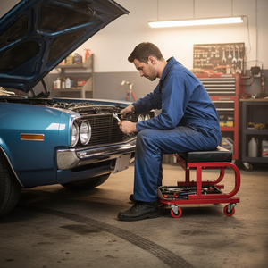 Siège de mécanicien roulant robuste pour garage avec coussin rembourré, tiroir coulissant, plateau à outils intégré et rotation à 360° °   Roulettes pivotantes GAPGAR033 - Product Image 6