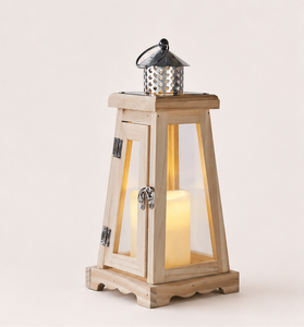 Farol de Vela Rústico Vintage de Madera y Vidrio con Tapa Decorativa de Acero Inoxidable, Farol Colgante Moderno Estilo Granja para Interiores del Hogar - Product Image 3