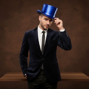 Metallic blue Magician's Leather Top <b>Hat</b> Handmade Steampunk valentine's day Festival <b>Hat</b> - Product Image 5