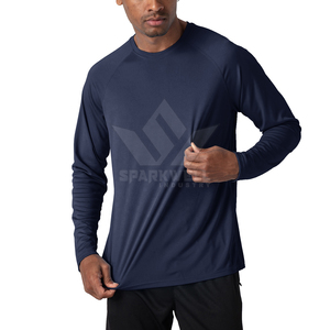 T-shirt sport gris à manches longues pour homme, séchage rapide, col rond, coupe classique, en polyester tricoté 340g, logo frontal - Product Image 2