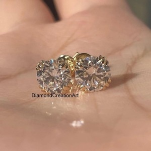 1.7 CTW Simulated Moissanite Diamond <b>Stud</b> Earrings Claw Setting Micro Inlay 18K Gold Plated IGI Certified Luxury Modern - Product Image 3