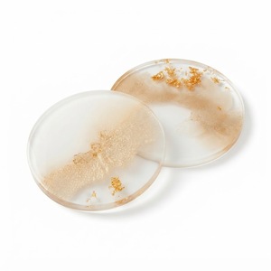 Gold Foil <b>Resin</b> Coaster Set <b>Clear</b> <b>Epoxy</b> Drink Coaster with Gold Flakes Wholesale Handmade Agate Style Cup Mat for Luxury Home - Product Image 1