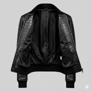 Blouson Bomber de Luxe en Cuir Noir avec Doublure en Polyester Matelassé, Style Streetwear Hiver Coupe-Vent Écologique Unisexe Col Rond - Product Image 3