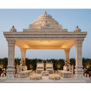 Mandap Tradicional Estilo Templo con Cúpula Tallada en Forma de Loto, Mandap de Fibra Premium para Bodas de Destino, Mandap Blanco para Bodas - Product Image 1