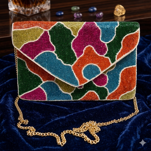 Bolso Cruzado de Diseño para Mujer con Cuentas y Bordados, Personalizable, con Cadena, Forro de Algodón, Monedero Suave de Cuentas de Semillas y Botón - Product Image 1