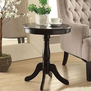 Black Turned Pedestal <b>Side</b> Table Elegant Nightstand - Product Image 1