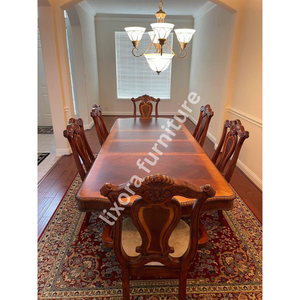 Ensemble de table à manger en bois massif artisanal de luxe pour 6 personnes, finition en bois de cerisier sculpté de style victorien - Product Image 6