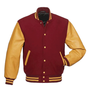 Chaqueta Bomber Varsity de Invierno para Hombre, Formal, de Lana Roja y Piel de Oveja Gris - Product Image 3