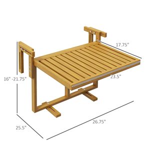Tavolo Sospeso Regolabile con Struttura in Legno Naturale, Design Salvaspazio per Patio e Balconi, Arredamento da Esterno - Product Image 3