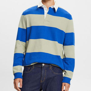 Polo de rugby à manches longues pour homme avec rayures cousues, logo brodé personnalisé, polo de rugby à manches longues - Product Image 2