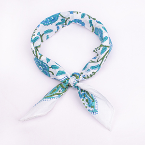 Blue White Floral Cotton Bandana Breathable Casual Wear Spring Summer Kerchief <b>Scarf</b> <b>Square</b> Patterned Headwrap - Product Image 3