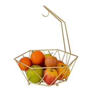Geometric <b>Gold</b> Metal Fruit <b>Basket</b> For Modern Home Decor Kitchen Countertop Organization Restaurant And Cafe Display From India - Product Image 1