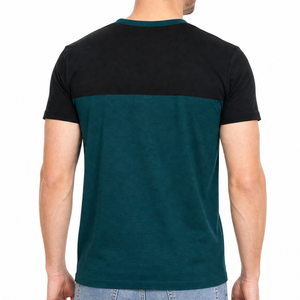 Camiseta de cuello en V lisa de alta calidad con logotipo personalizado para hombre, camiseta informal de manga corta de dos tonos en verde oscuro y negro. - Product Image 4