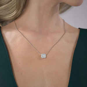 Collar con Colgante de Diamante Moissanite Corte Princesa de Lujo, Plata de Ley 925, Halo Cuadrado, Joyería Nupcial, Regalo para Mujer - Product Image 3