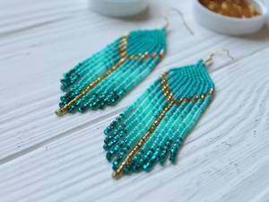 Handmade Beaded Fashion Earrings for Women Girls Handmade Turquoise Beaded Fringe Earrings Embroidery Ethnic Jewelry Gift - Product Image 6