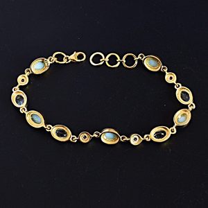 Larimar Blue Topaz & Crystal Quartz Gemstone 925 <b>Sterling</b> <b>Silver</b> <b>Bracelet</b> 18K Gold Plated Marvelous Handmade Jewelry <b>Women</b> Gifts - Product Image 4