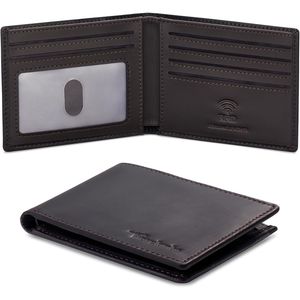 Portafoglio Bifold in Vera Pelle per Uomo, Elegante e Sottile con Blocco RFID e Finestra per Documenti, Colore Caffè Crazy Horse, Confezione Regalo - Product Image 1