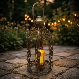 Lanterne de jardin en métal avec motif de feuilles et de branches, porte-bougie rustique, éclairage décoratif extérieur pour la terrasse et la décoration de la maison - Product Image 2