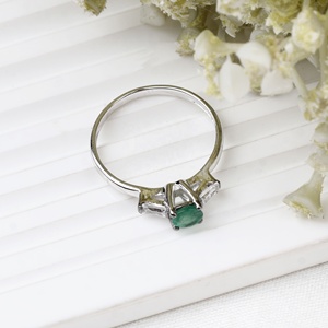 Wholesale 925 Solid Sterling <b>Silver</b> Natural <b>Emerald</b> Baguette Cubic Zirconia Three Stone <b>Ring</b> Fine Jewelry Memoria Jewels - Product Image 2