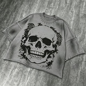 T-shirt Homme Personnalisé Col Rond Côtelé Uni Anti-boulochage 100% Coton 240 g/m² Lavé Coupe Courte Boxy Effet Vieilli Vintage Style Urbain Hip-Hop - Product Image 3