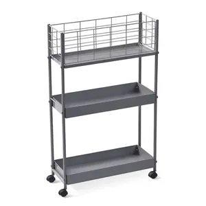 Modern Industrial Ceramic Rolling Utility Cart with <b>Wire</b> <b>Basket</b> Top Two Shelves Eco-Friendly American Style for Kitchen Storage - Product Image 1