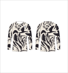 Camiseta de manga larga para hombre, personalizada, sublimada, con estampado animal negro y crema, para caza, pesca, deportes atléticos y entrenamiento. - Product Image 1
