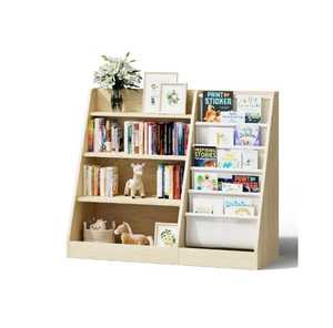 Étagère de bureau inclinée à 4 niveaux en bois naturel, présentoir de livres pour enfants orienté vers l'avant, support de rangement pour livres illustrés sur table - Product Image 5