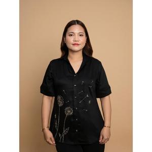 เสื้อเชิ้ตโอเวอร์ไซส์สีพื้นผ้าฝ้าย GIZA พรีเมียมสีดำ DANDALION สำหรับผู้หญิง ซื้อจากผู้ผลิตโดยตรง - Product Image 1