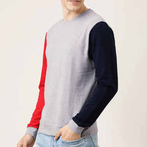 เสื้อสเวตเชิ้ตคอกลมแขนยาวสีเทาแดงกรมท่าตัดกันสำหรับผู้ชาย เสื้อคลุมลำลองสำหรับฤดูใบไม้ร่วงและฤดูหนาว - Product Image 1