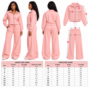 Conjunto de chándal de 2 piezas para mujer: Sudadera corta con cremallera completa y pantalones de chándal de pierna ancha de forro polar, conjunto de descanso, logotipo personalizado, venta al por mayor - Product Image 4