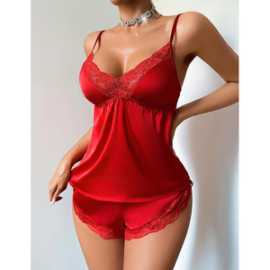Conjunto de Shorts con Cuello Redondo, Cintura Elástica, Ligero, para el Hogar, Sin Mangas, Traje de Dormir para Mujer, Mezcla de Algodón y Spandex Suave, Transpirable, de Secado Rápido - Product Image 2