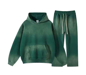 Conjunto Deportivo para Hombre, Estilo Desgastado, Sudadera Holgada de Mezcla de Algodón, Pantalones Deportivos de Corte Relajado, Dos Piezas, Ropa Urbana - Product Image 3