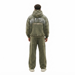 Conjunto de Chándal de Dos Piezas para Hombre: Sudadera con Capucha Oversize Lavada y Desgastada y Pantalones de Chándal de Pierna Ancha Estilo Urbano - Product Image 4