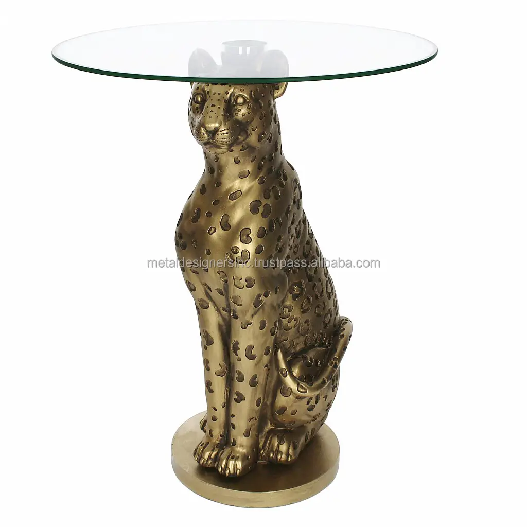 Antiker Gold Leopard Beistell tisch mit Glasplatte Wohnkultur Möbel für Wohnzimmer Möbel Einfache und attraktive Tische