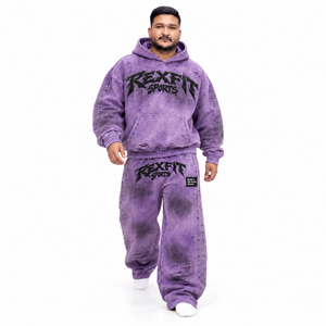 Ensemble sweat à capuche délavé et pantalon large unisexe, motif graphique streetwear, étiquette personnalisée, vente en gros OEM, survêtement - Product Image 2