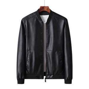 Blouson Bomber en Cuir Bordeaux pour Homme, Col Montant, Fermeture Éclair, Style Décontracté Automne, Couleur Unie, Manches Classiques - Product Image 1
