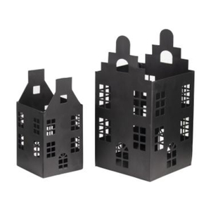 Portavelas de metal galvanizado con forma de casa de campo, linternas decorativas de pueblo navideño de gran tamaño para el hogar y la decoración. - Product Image 4