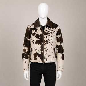 Chaqueta de Motero para Hombre, de Cuero Genuino con Patrón de Piel de Vaca, Cuello Camisero, Cierre de Cremallera, Corte Regular, Informal para Invierno - Product Image 1